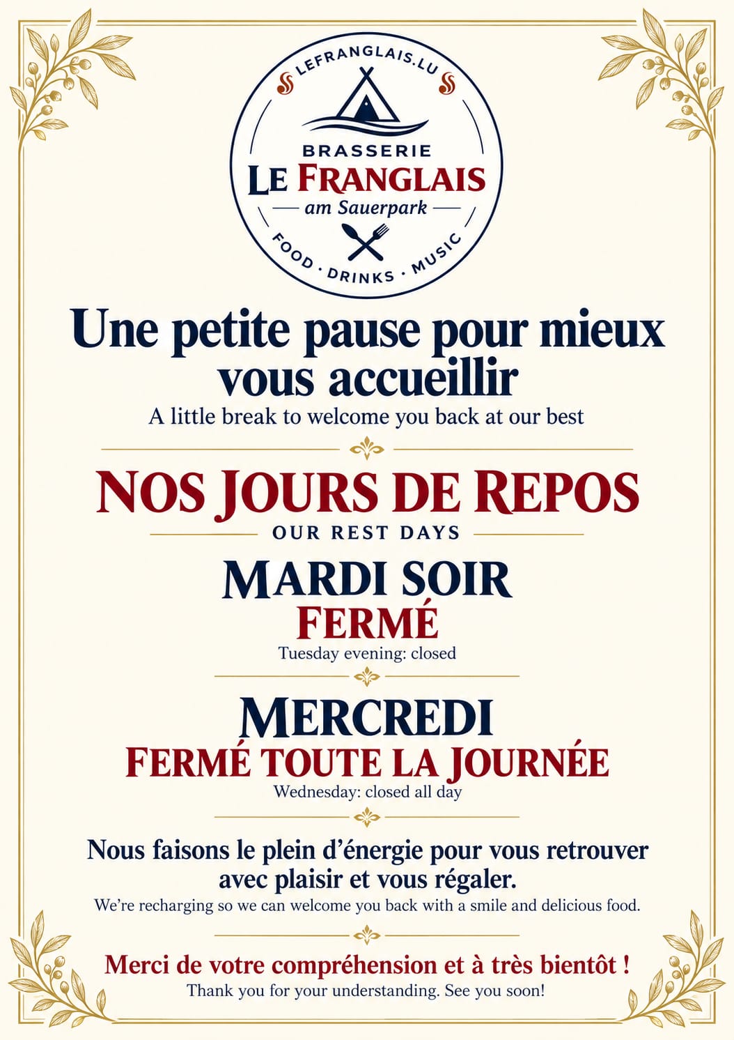 Annonce actuelle de la Brasserie Le Franglais