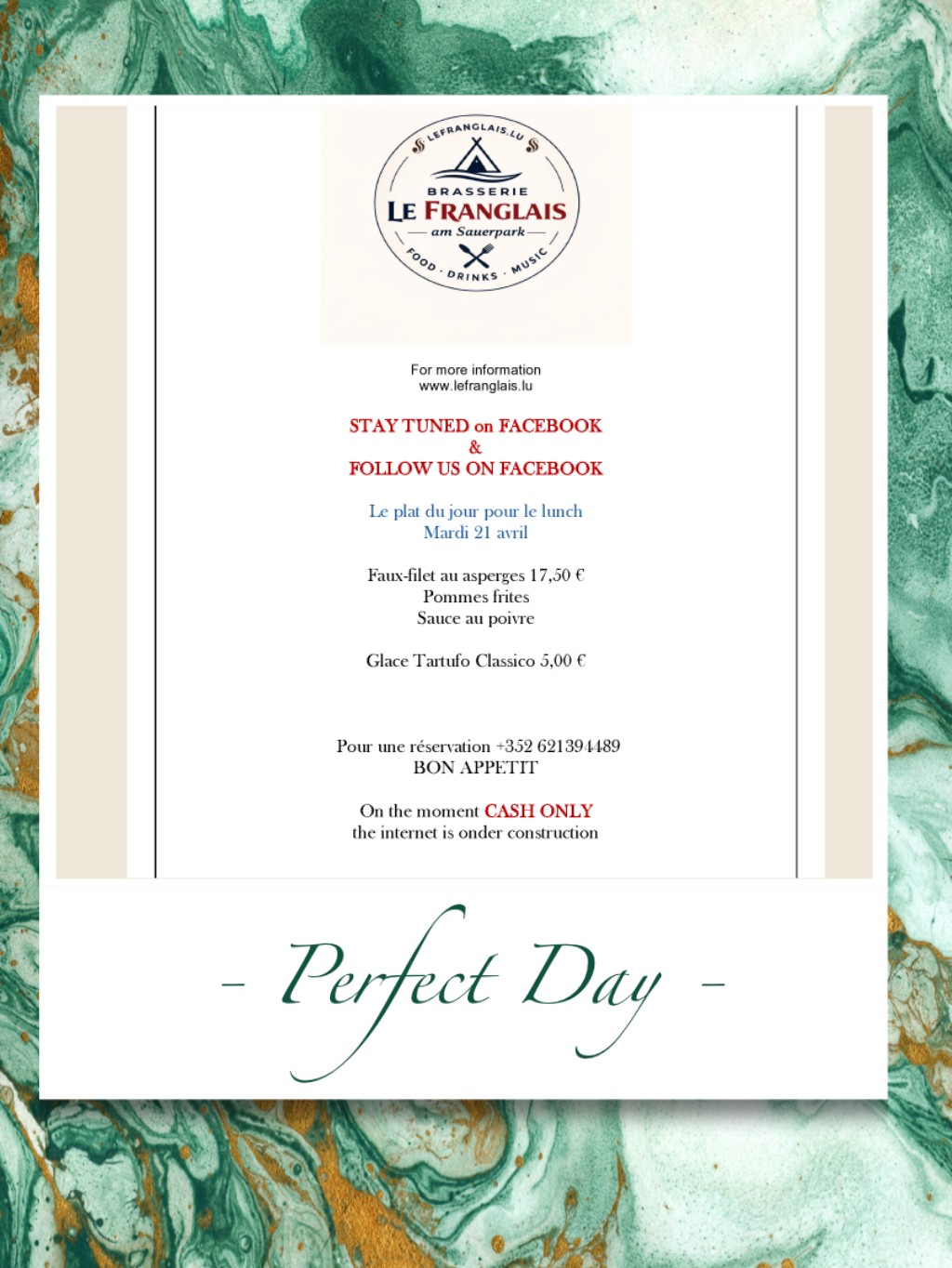 Menu du jour — Brasserie Le Franglais